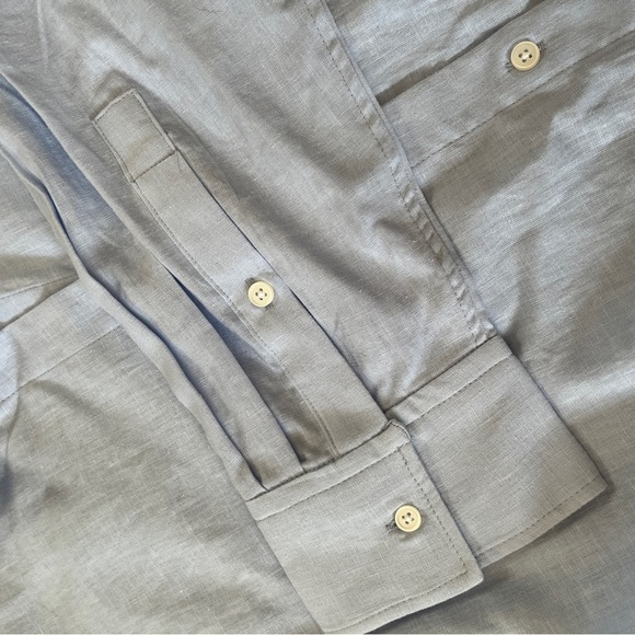 NWT ZARA Linen Tie Waist Button Blouse Blue Size L Oversized Fit - Picture 13 of 14